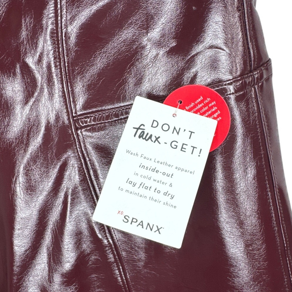 NWT Spanx Faux Patent Leather Burgundy Leggings Women’s Size Small - Picture 7 of 10